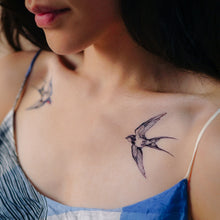 Load image into Gallery viewer, Swallow Tattoo, Bird tattoo, Realistic Color Temporary tattoo Sticker, Fun Animal tattoo, Fake Tattoo, Swallow pair tattoo, bohemian Tattoo 燕子刺青 LAZY DUO Temporary Tattoo Sticker - Swallow Tattoo Hong Kong Mane Ink 香港紋身貼紙 女紋身師 燕子刺青 LAZY DUO Temporary Tattoo Sticker - Swallow Tattoo Hong Kong Mane Ink 香港紋身貼紙 女紋身師
