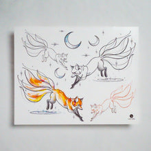 Load image into Gallery viewer, Continuous Line Magical Moonlight Fox Tattoo Stickers (Orange &amp; Black)
