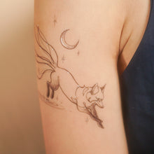 Load image into Gallery viewer, Continuous Line Magical Moonlight Fox Tattoo Stickers (Orange &amp; Black)
