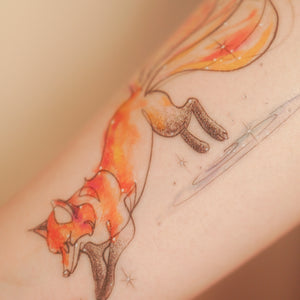 Continuous Line Magical Moonlight Fox Tattoo Stickers (Orange & Black)