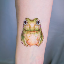 Load image into Gallery viewer, Frog tattoo is a symbol of good luck, fortune and wealth. LAZY DUO Temporary Tattoo sticker, HK Hong Kong tattoo shop Color Frog Tattoo Ideas Dotwork artist
