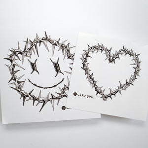 香港紋身貼紙 Barbed Wire Spiked Smiley Tattoo and Heart Tattoo by LAZY DUO TATTOO, Fun Black & grey Tattoo art, HK Temporary Tattoo Sticker, Hong Kong tattoo  artist, Fake tattoos 