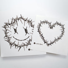 Load image into Gallery viewer, 香港紋身貼紙 Barbed Wire Spiked Smiley Tattoo and Heart Tattoo by LAZY DUO TATTOO, Fun Black &amp; grey Tattoo art, HK Temporary Tattoo Sticker, Hong Kong tattoo  artist, Fake tattoos 
