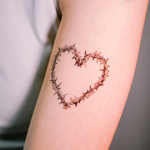 Barbed Wire Spiked Heart Tattoo, Black & grey Tattoo art, HK Temporary Tattoo, Hong Kong artist, Fake tattoo