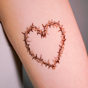 Barbed Wire Spiked Heart Tattoo, Black & grey Tattoo art, HK Temporary Tattoo, Hong Kong artist, Fake tattoo