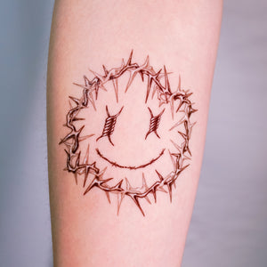 香港紋身貼紙 Barbed Wire Spiked Smiley Tattoo and Heart Tattoo by LAZY DUO TATTOO, Fun Black & grey Tattoo art, HK Temporary Tattoo Sticker, Hong Kong tattoo  artist, Fake tattoos 