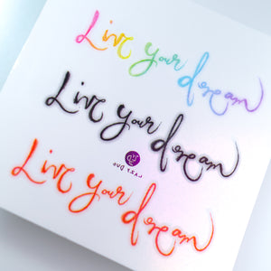 Live your dream - Rainbow color Calligraphy Lettering Tattoo Sticker (Rainbow, Red, Black)