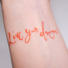 Load image into Gallery viewer, Live your dream - Rainbow color Calligraphy Lettering Tattoo Sticker (Rainbow, Red, Black)

