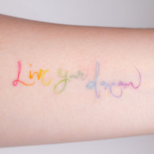 Live your dream - Rainbow color Calligraphy Lettering Tattoo Sticker (Rainbow, Red, Black)