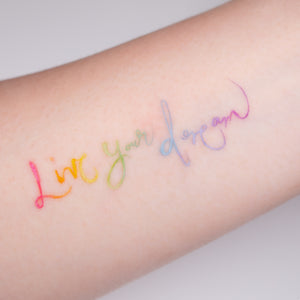 Live your dream - Rainbow color Calligraphy Lettering Tattoo Sticker (Rainbow, Red, Black)