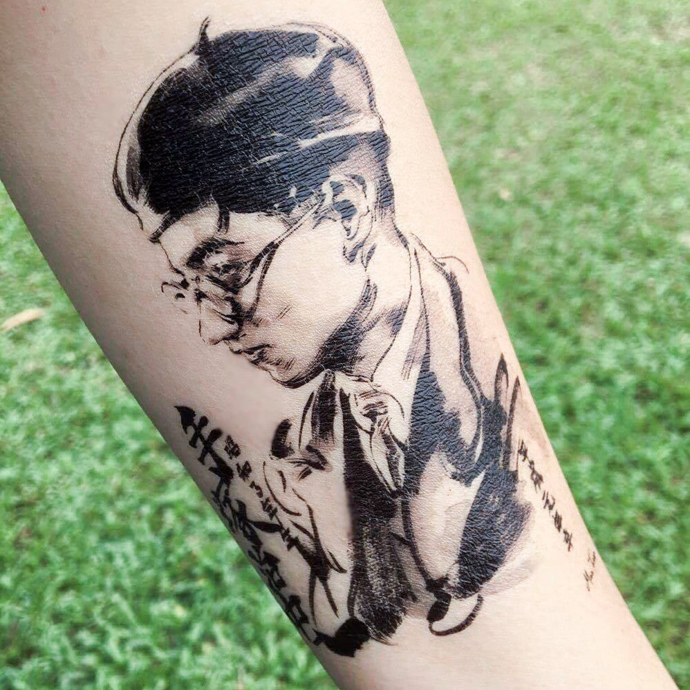 Osamu Tezuka Ink-wash Portrait Tattoo - LAZY DUO TATTOO