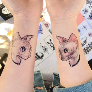 Watercolor Sphynx Cat Tattoos - LAZY DUO TATTOO