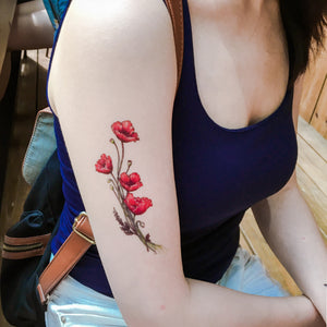 Large Red Poppy Flower Tattoo｜LAZY DUO TEMPORARY TATTOO STICKER SHOP HK Tattoo Design Store HK HONG KONG Rib Tattoo 紋身貼紙 香港紋身認領圖 文青 美式花紋身tattoohk hongkongtattoo 小圖刺青 fine-line tattoo 簡約刺青 minitattoo linetattoo tattooartist 香港刺青 MANE INK 