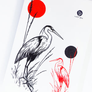 Black & Red Japanese Heron Tattoo - LAZY DUO TATTOO