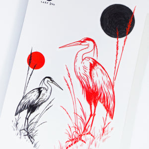 Black & Red Japanese Heron Tattoo - LAZY DUO TATTOO