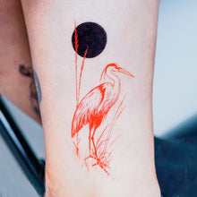 Load image into Gallery viewer, Black &amp; Red Japanese Heron Tattoo - LAZY DUO TATTOO
