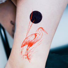 Load image into Gallery viewer, Black &amp; Red Japanese Heron Tattoo - LAZY DUO TATTOO
