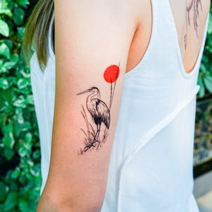 Black & Red Japanese Heron Tattoo - LAZY DUO TATTOO