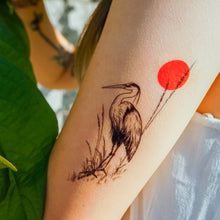 Load image into Gallery viewer, Black &amp; Red Japanese Heron Tattoo - LAZY DUO TATTOO
