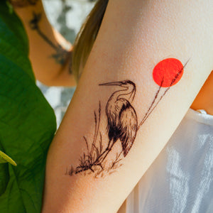 Black & Red Japanese Heron Tattoo - LAZY DUO TATTOO