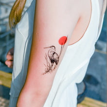 Load image into Gallery viewer, Black &amp; Red Japanese Heron Tattoo - LAZY DUO TATTOO
