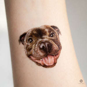 Lovely Pet Portrait Tattoo Animal Tattoo Color Pit Bull Terrier Dog Tattoo Sticker | Cute Cat Temporary Tattoos | LAZY DUO TATTOO | MANE INK