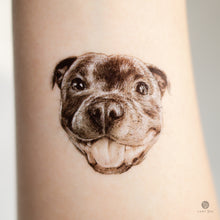 Load image into Gallery viewer, Blue Pit Bull Terrier Dog Tattoo Adorable Pitbull Smiling Lovely Pet Portrait Tattoo Animal Tattoo Colorful Animal Tattoo Lover  Sticker | Cute Cat Temporary Tattoos | LAZY DUO TATTOO
