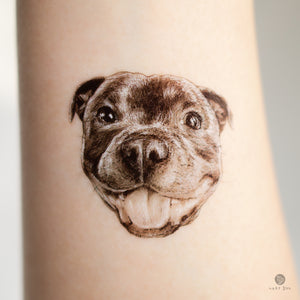Blue Pit Bull Terrier Dog Tattoo Adorable Pitbull Smiling Lovely Pet Portrait Tattoo Animal Tattoo Colorful Animal Tattoo Lover  Sticker | Cute Cat Temporary Tattoos | LAZY DUO TATTOO