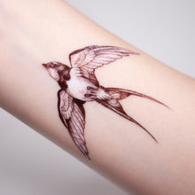 Load image into Gallery viewer, Fake Tattoo, Swallow pair tattoo, bohemian Tattoo 燕子刺青 LAZY DUO Temporary Tattoo Sticker - Swallow Tattoo Hong Kong Swallow Tattoo, Bird tattoo, Realistic Color Temporary tattoo Sticker, Fun Animal tattoo,  Mane Ink 香港紋身貼紙 女紋身師  燕子刺青 LAZY DUO Temporary Tattoo Sticker - Swallow Tattoo Hong Kong Mane Ink 香港紋身貼紙 女紋身師  Delicate Watercolor Swallow Tattoos - LAZY DUO TATTOO

