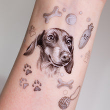 Load image into Gallery viewer, Dachshund temporary tattoo, Dog-themed temporary tattoos, Cute dog tattoos, Temporary dog stickers, Dachshund lover tattoo, LAZY DUO Temporary Tattoo Sticker since 2015. Hong Kong Tattoo Shop, 
