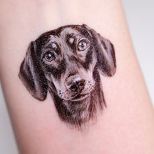 Load image into Gallery viewer, Dachshund temporary tattoo, Dog-themed temporary tattoos, Cute dog tattoos, Temporary dog stickers, Dachshund lover tattoo, Dog mom temporary tattoo, Dog owner sticker, Adorable dachshund tattoos, Pet-themed temporary tattoos, Dachshund silhouette tattoo, Pet lover sticker,
