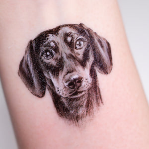 Dachshund temporary tattoo, Dog-themed temporary tattoos, Cute dog tattoos, Temporary dog stickers, Dachshund lover tattoo, Dog mom temporary tattoo, Dog owner sticker, Adorable dachshund tattoos, Pet-themed temporary tattoos, Dachshund silhouette tattoo, Pet lover sticker,