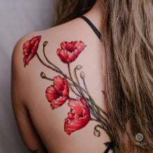 Load image into Gallery viewer, Large Red Poppy Flower Tattoo｜LAZY DUO TEMPORARY TATTOO STICKER SHOP HK Tattoo Design Store HK HONG KONG Rib Tattoo 紋身貼紙 香港紋身認領圖 文青 美式花紋身tattoohk hongkongtattoo 小圖刺青 fine-line tattoo 簡約刺青 minitattoo linetattoo tattooartist 香港刺青 MANE INK
