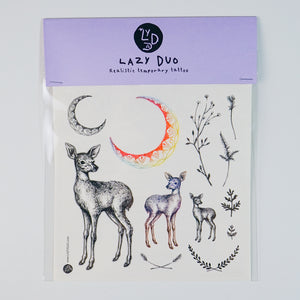 J01・Moon & Deer Tattoo Stickers Pack (Black & Color)