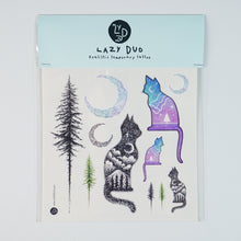Load image into Gallery viewer, J02・ Magical Moon &amp; Cat Tattoo Stickers Pack (Black &amp; Color)
