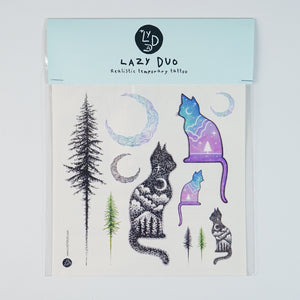 J02・ Magical Moon & Cat Tattoo Stickers Pack (Black & Color)
