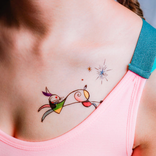 LAZY DUO TATTOO 香港原創紋身貼紙品牌 安全無毒 防水防敏 持久像真 Surrealism Abstract Magic Surreal Rabbit Tattoos Sticker in Joan Miro Style by LAZY DUO. Realistic, long lasting and non-toxic temporary tattoo HK 