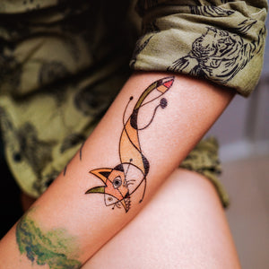 Surrealism Abstract Magic Surreal Capybara Tattoos Sticker in Joan Miro Style by LAZY DUO. Realistic, long lasting and non-toxic temporary tattoo HK 香港原創紋身貼紙品牌 安全無毒 防水防敏 持久像真 抽象藝術 狐狸刺青紋身貼紙香港 Magic Surreal Abstract Fox Fine Art LAZY DUO TATTOO SHOP HK