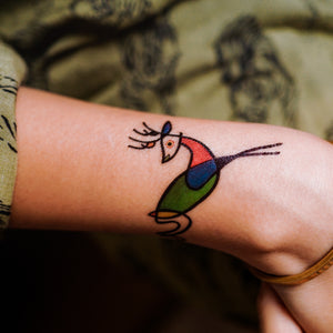 Surrealism Reindeer Tattoo Abstract Magic Surreal Capybara Tattoos Sticker in Joan Miro Style by LAZY DUO. Realistic, long lasting and non-toxic temporary tattoo HK 香港原創紋身貼紙品牌 安全無毒 防水防敏 持久像真 抽象藝術-馴鹿刺青紋身貼紙香港 Magic Surreal Abstract Deer Fine Art LAZY DUO TATTOO HK