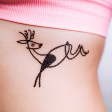 Load image into Gallery viewer, 抽象藝術-馴鹿刺青紋身貼紙香港 Magic Surreal Abstract Deer Fine Art LAZY DUO TATTOO HK Surrealism Reindeer Tattoo Abstract Magic Surreal Capybara Tattoos Sticker in Joan Miro Style by LAZY DUO. Realistic, long lasting and non-toxic temporary tattoo HK 香港原創紋身貼紙品牌 安全無毒 防水防敏 持久像真 
