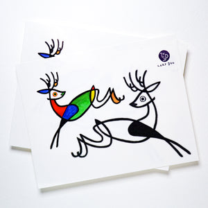 抽象藝術-馴鹿刺青紋身貼紙香港 Magic Surreal Abstract Deer Fine Art LAZY DUO TATTOO HK Surrealism Reindeer Tattoo Abstract Magic Surreal Capybara Tattoos Sticker in Joan Miro Style by LAZY DUO. Realistic, long lasting and non-toxic temporary tattoo HK 香港原創紋身貼紙品牌 安全無毒 防水防敏 持久像真 