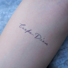 Load image into Gallery viewer, Positive Vibes Lettering Tattoo．Carpe Diem Tattoo - LAZY DUO TATTOO
