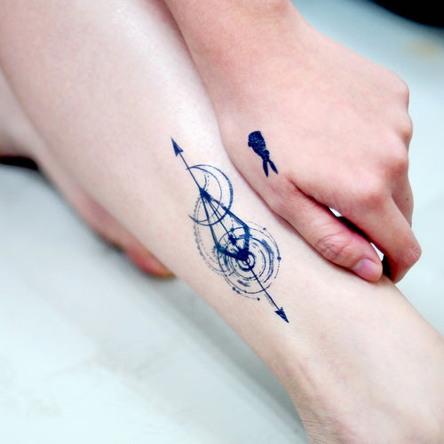 Arrow Spiral & Moon Tattoo - LAZY DUO TATTOO Hong Kong Tattoo Sticker HK made in Taiwan MIT Mane Ink