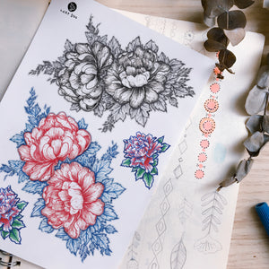 Old Hong Kong Vintage Peony Flower Tattoos LAZY DUO Temporary Tattoo Shop HK Hong Kong Mane.ink 香港刺青紋身貼紙設計印刷訂做客製 stom Temporary Tattoo Event Printing Tattooist artist HK tattoo shop MANE  動物刺青 彩色紋身 香港女紋身師刺青師 認領圖日系小清新韓國刺青 