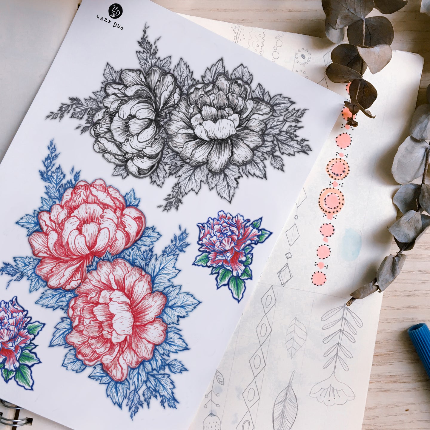 Old Hong Kong Vintage Peony Flower Tattoos LAZY DUO Temporary Tattoo Shop HK Hong Kong Mane.ink 香港刺青紋身貼紙設計印刷訂做客製 stom Temporary Tattoo Event Printing Tattooist artist HK tattoo shop MANE  動物刺青 彩色紋身 香港女紋身師刺青師 認領圖日系小清新韓國刺青 