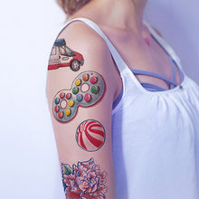 Load image into Gallery viewer, Old Hong Kong Toy &amp; Candy Tattoo  經典香港懷舊糖果玩具刺青紋身貼紙眼鏡朱古力戒子糖富豪雪糕車西瓜波 LAZY DUO Temporary Tattoo Shop HK Hong Kong Mane.ink 香港刺青紋身貼紙設計印刷訂做客製 stom Temporary Tattoo Event Printing Tattooist artist HK tattoo shop MANE 動物刺青 彩色紋身 香港女紋身師刺青師 認領圖日系小清新韓國刺青
