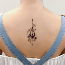 Load image into Gallery viewer, Arrow Spiral &amp; Moon Tattoo - LAZY DUO TATTOO Hong Kong Tattoo Sticker HK made in Taiwan MIT Mane Ink
