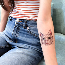 Load image into Gallery viewer, White Cat FEED ME + Pit Bull Tattoos - LAZY DUO TATTOO
