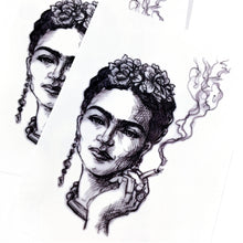 Load image into Gallery viewer, FRIDA KAHLO ARTIST MEXICO Realistic Artistic Tattoo Sticker Color Metallic Tattoo預約紋身貼紙設計印刷訂製作DIY Waiman Tattoo Artist 香港原創手繪刺青紋身貼紙 LAZY DUO Premium  High Quality Temporary Tattoo Stickers Professional Printing Tattoo Shop Hong Kong Customise Custom Small Order 自訂客製少量印刷大量批發特快專業優質彩色金屬色廣告宣傳禮品 Gift Promotion Advertising
