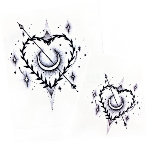 Stars Heart & Moon Tattoo - LAZY DUO TATTOO
